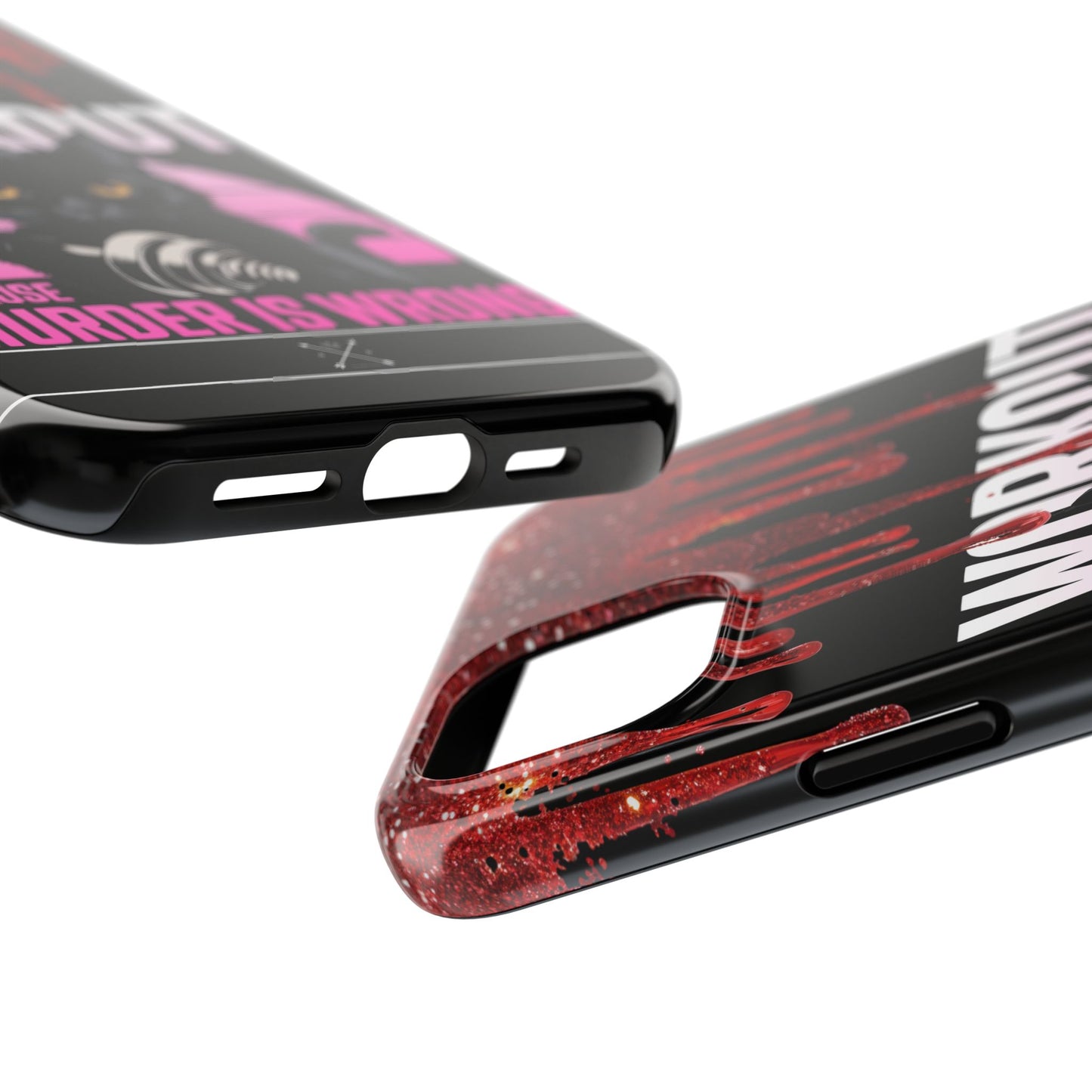 Edgy Cat Tough Phone Case - 'Workout Because Murder Is Wrong'