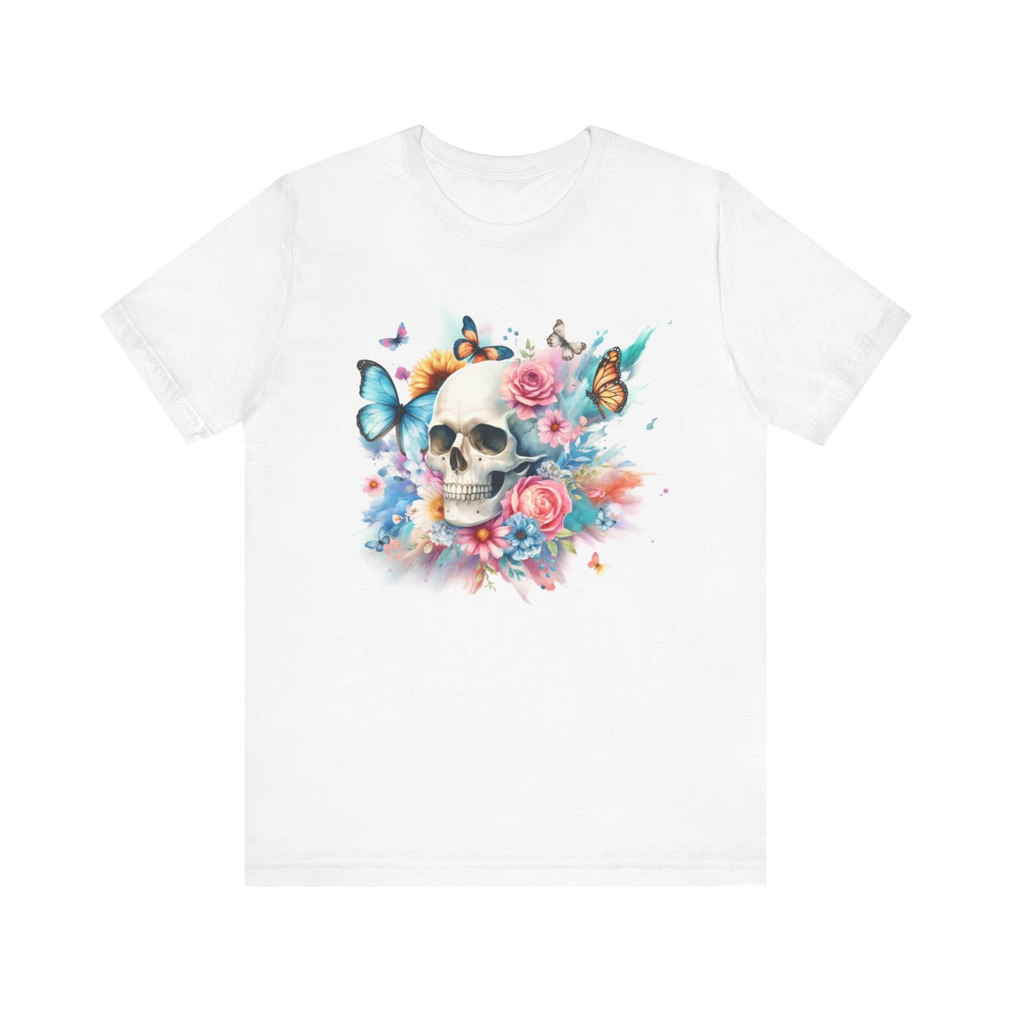 Watercolor Skull and Butterflies - Unisex Jersey Short Sleeve Tee