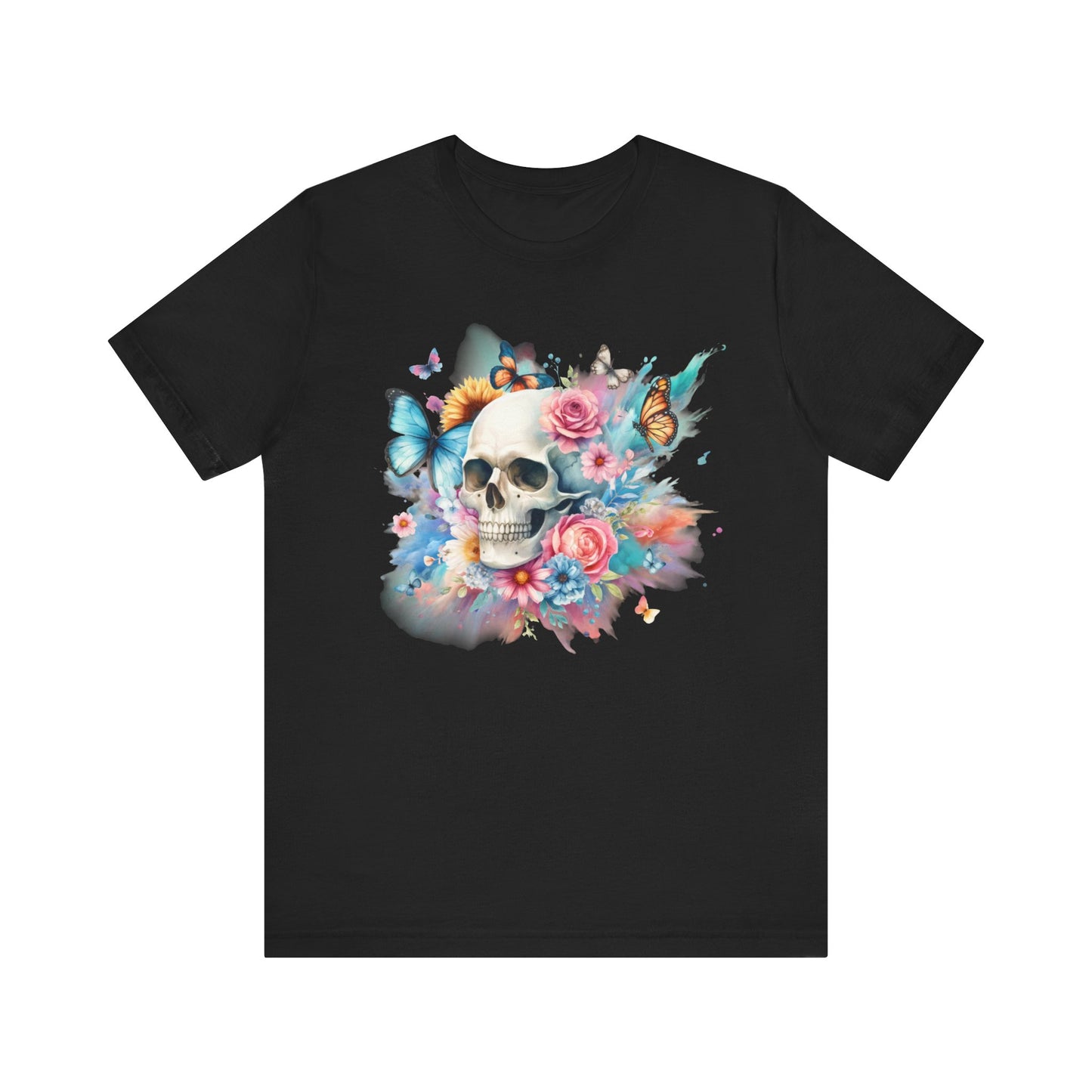 Watercolor Skull and Butterflies - Unisex Jersey Short Sleeve Tee