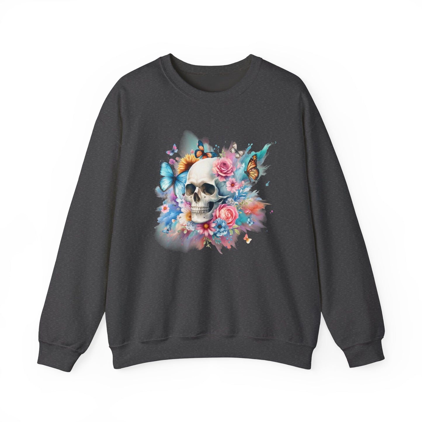 Watercolor Skull and Butterflies - Unisex Heavy Blend™ Crewneck Sweatshirt