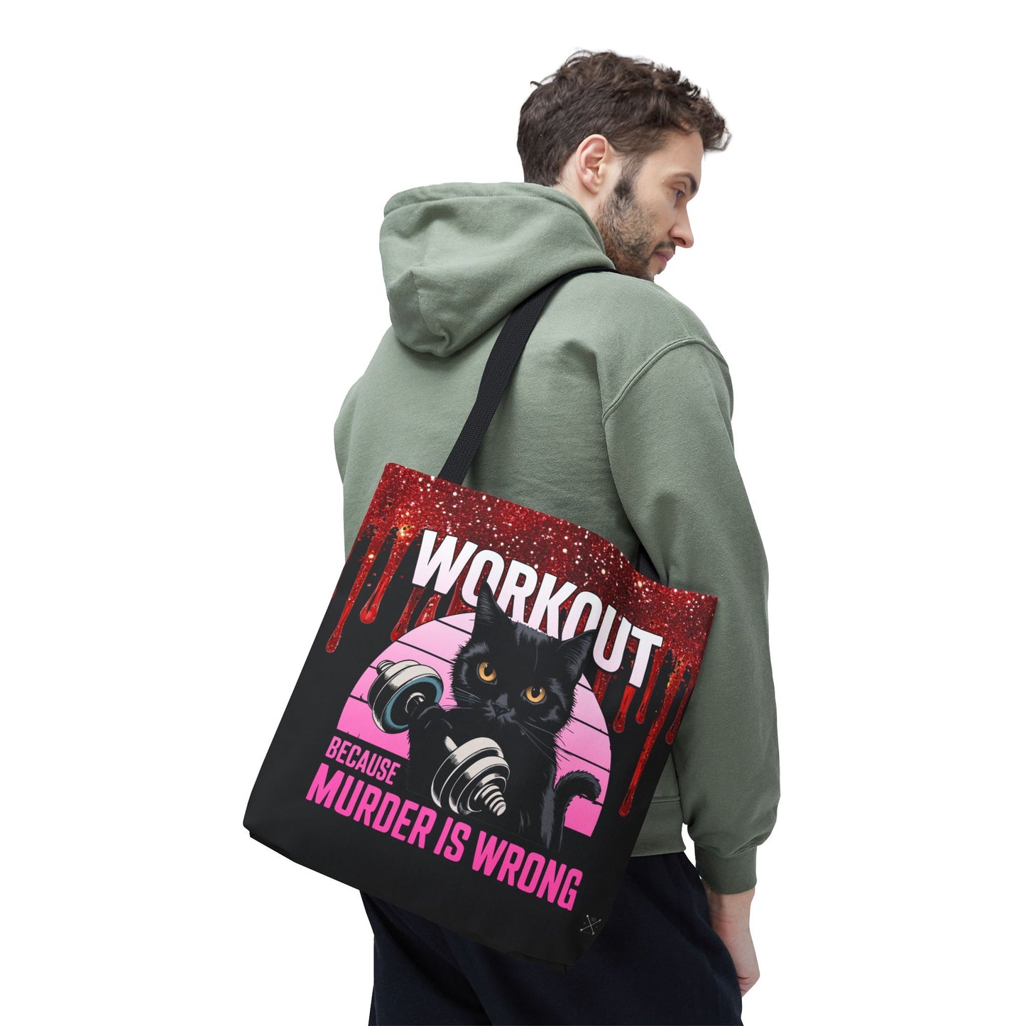 Tote Bag - Cat Design | 'Workout Because Murder is Wrong'