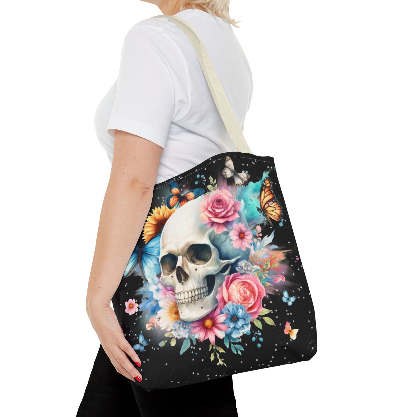 Watercolor Skull and Butterflies - Tote Bag (AOP)