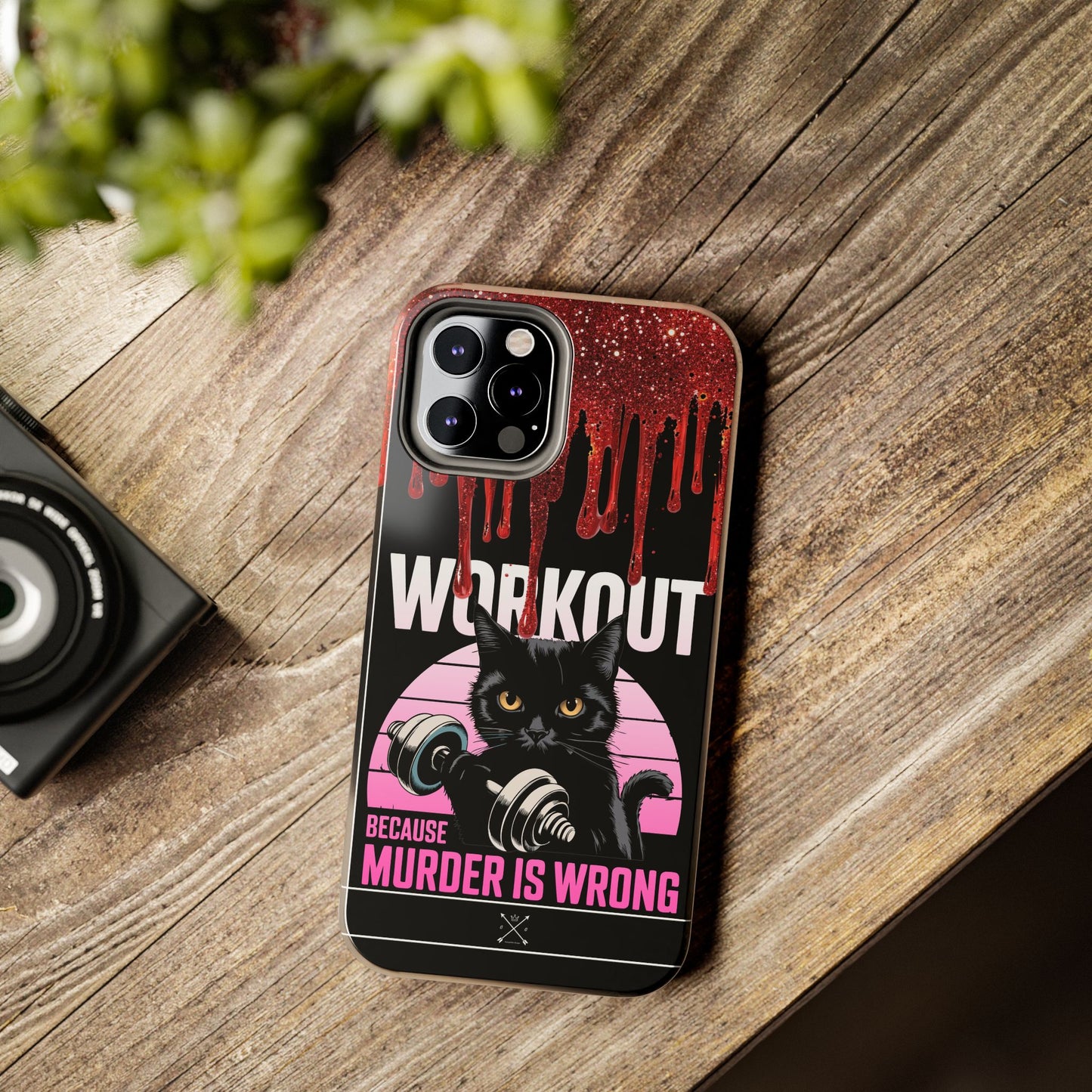 Edgy Cat Tough Phone Case - 'Workout Because Murder Is Wrong'
