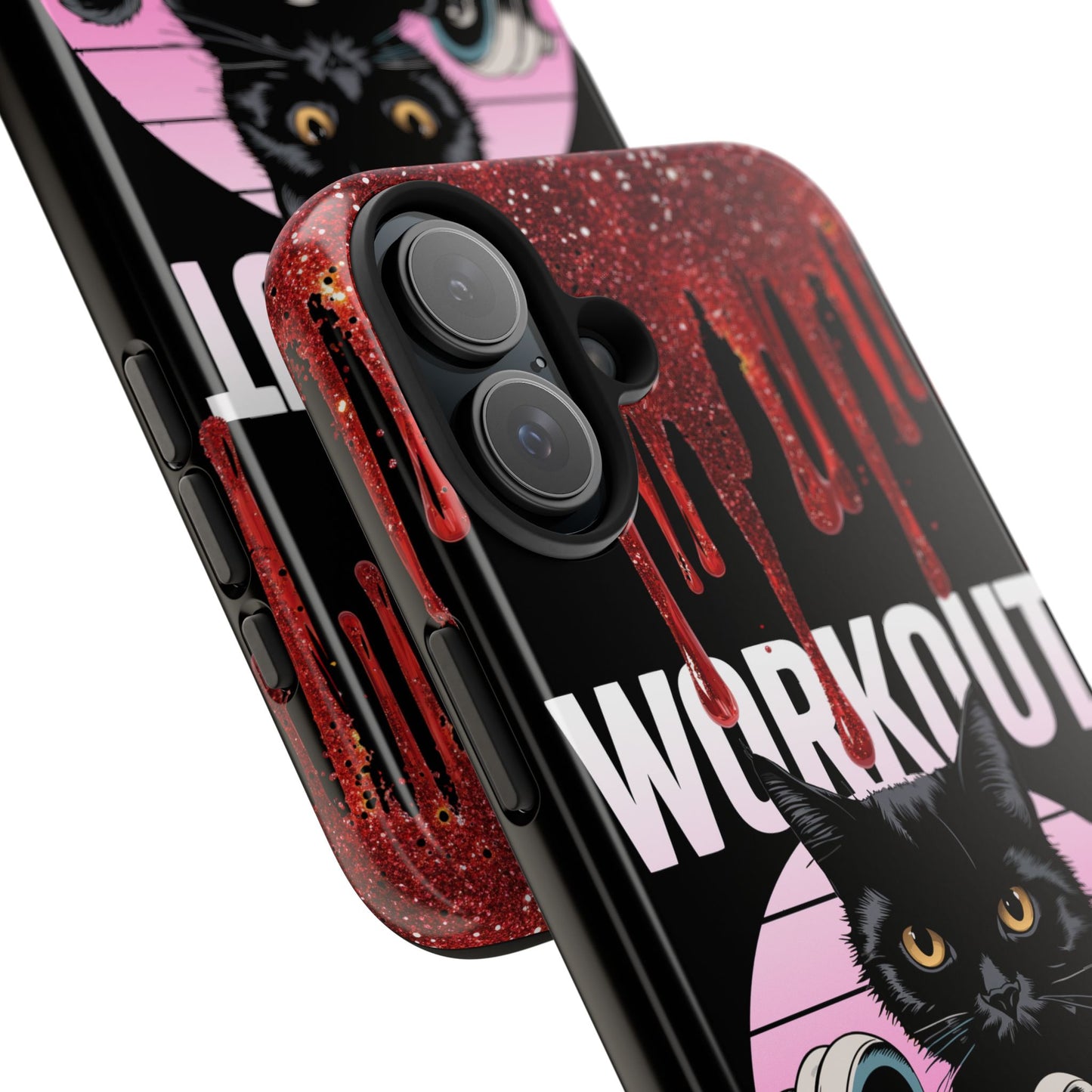 Edgy Cat Tough Phone Case - 'Workout Because Murder Is Wrong'