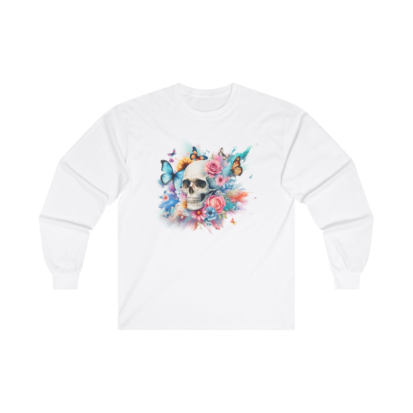 Watercolor Skull and Butterflies - Unisex Ultra Cotton Long Sleeve Tee