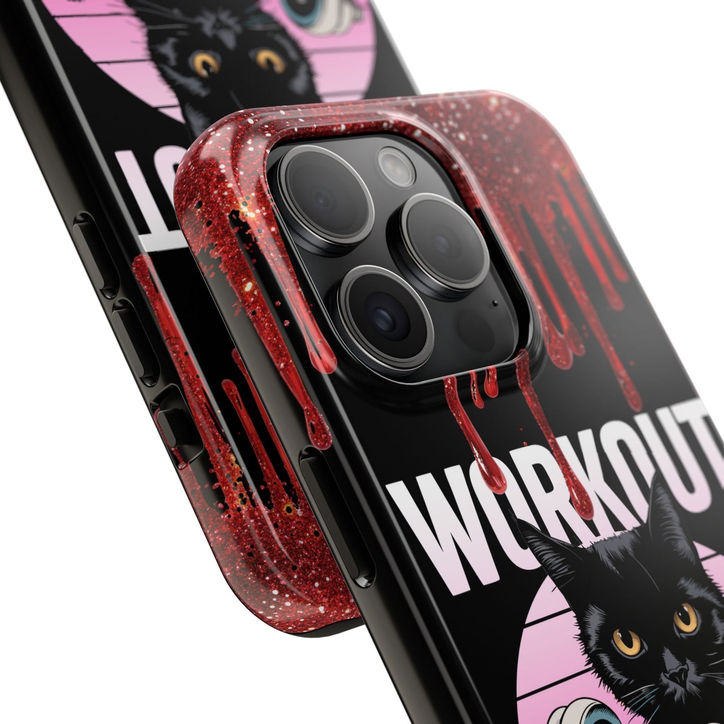 Edgy Cat Tough Phone Case - 'Workout Because Murder Is Wrong'
