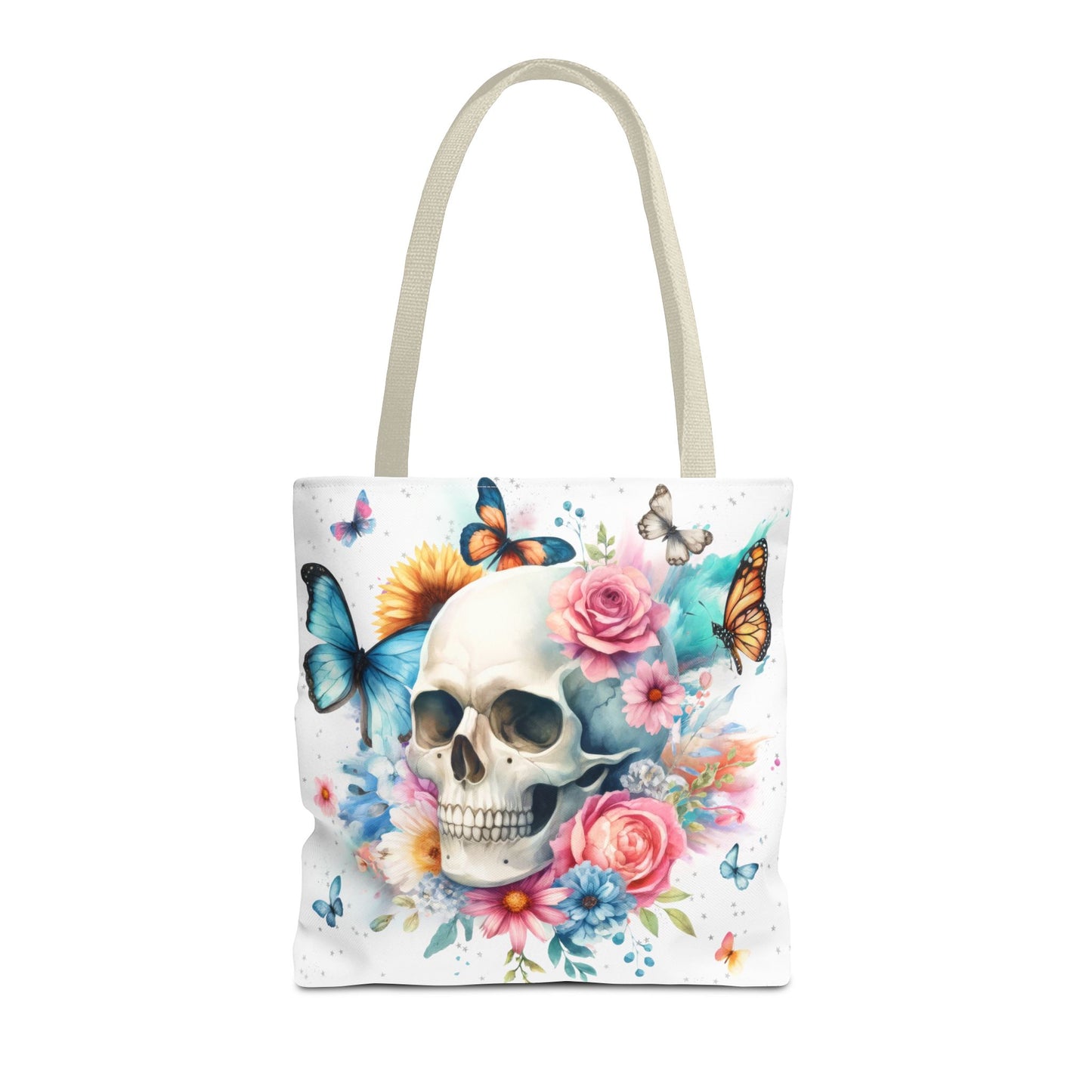 Watercolor Skull and Butterflies (white) - Tote Bag (AOP)