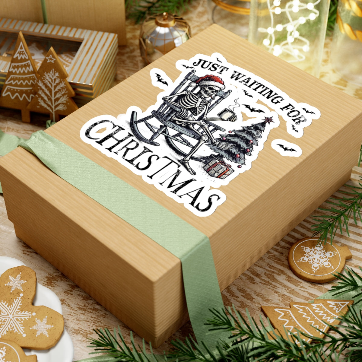 Just Waiting For Christmas Skeleton - Kiss-Cut Stickers