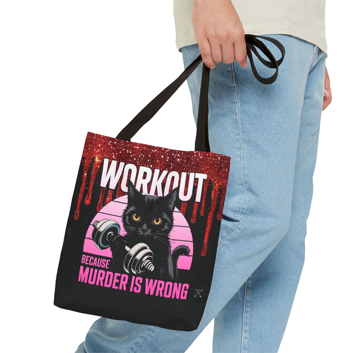 Tote Bag - Cat Design | 'Workout Because Murder is Wrong'