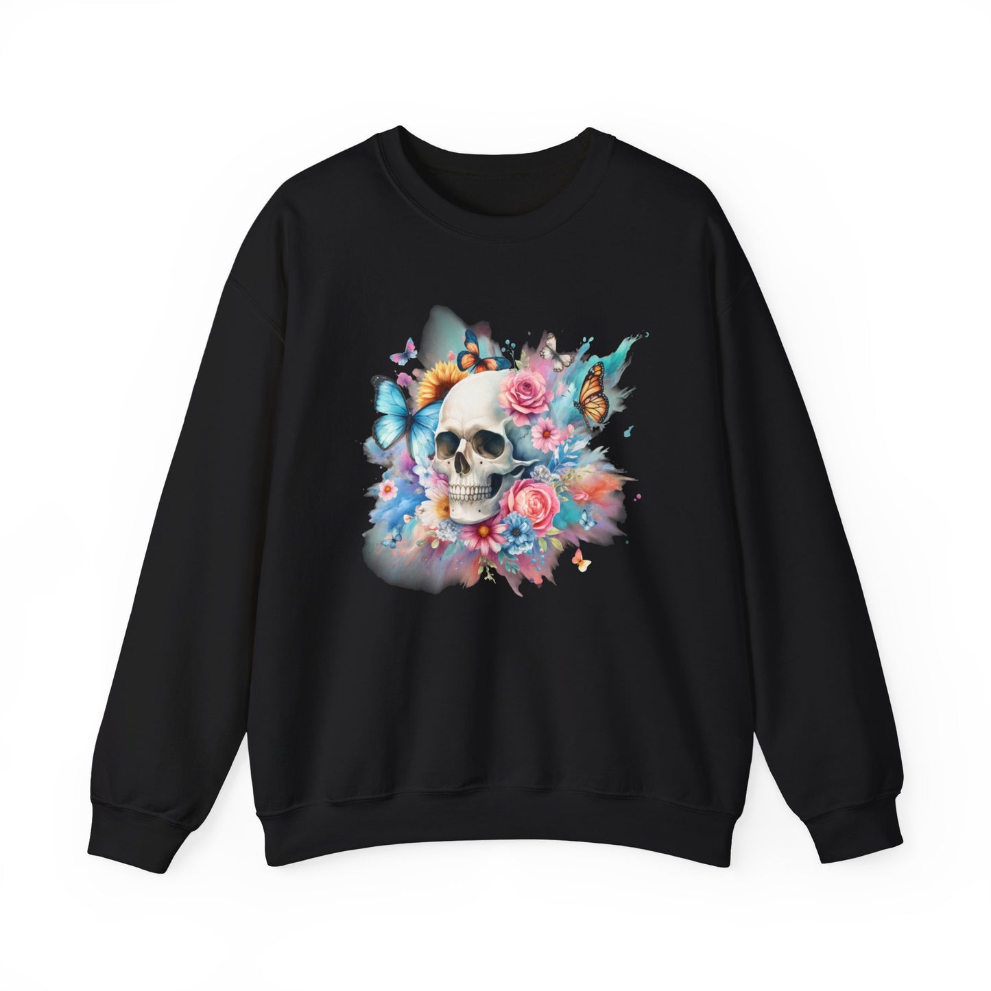 Watercolor Skull and Butterflies - Unisex Heavy Blend™ Crewneck Sweatshirt