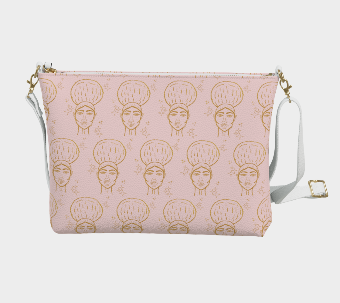 Afro Beauty Sparkle Pattern - Vegan Leather Crossbody - Pink