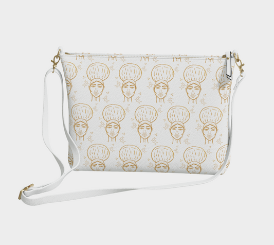 Afro Beauty Sparkle Pattern - Vegan Leather Crossbody - white