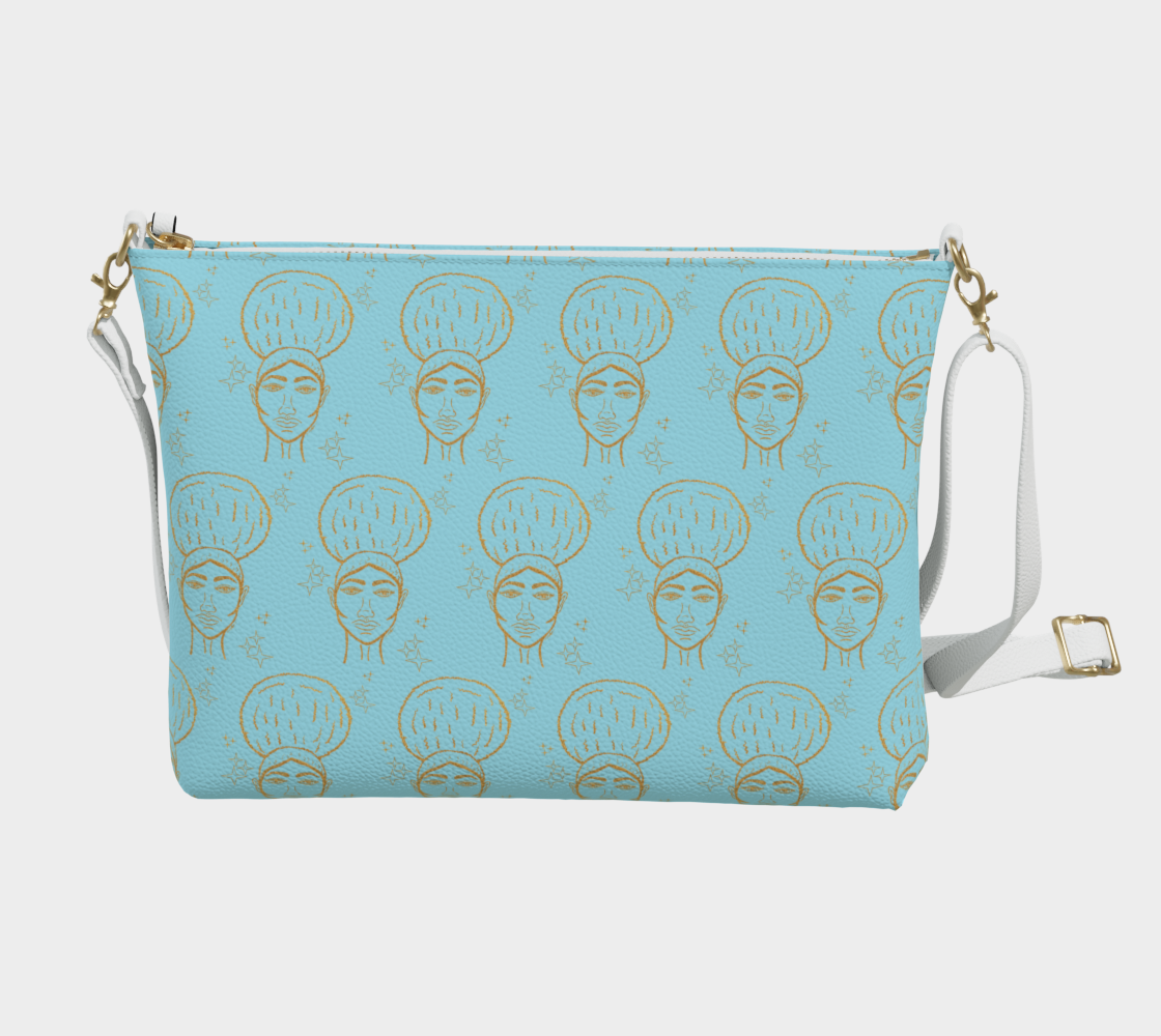 Afro Beauty Sparkle Pattern - Vegan Leather Crossbody - Lt. Blue