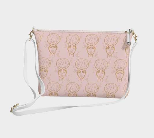 Afro Beauty Sparkle Pattern - Vegan Leather Crossbody - Pink