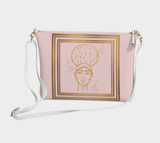 Afro Beauty Sparkle Framed - Vegan Leather Crossbody - pink