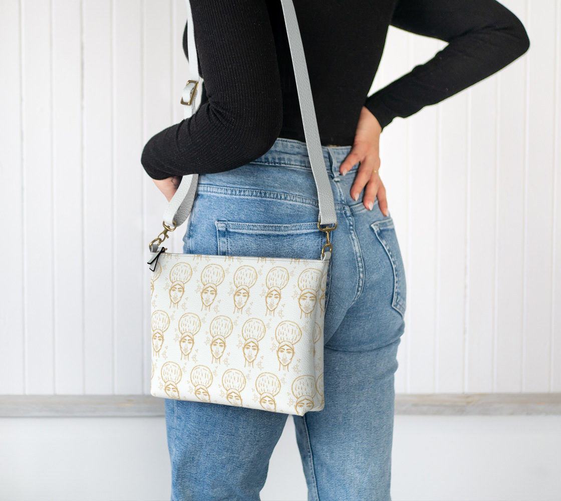 Afro Beauty Sparkle Pattern - Vegan Leather Crossbody - white