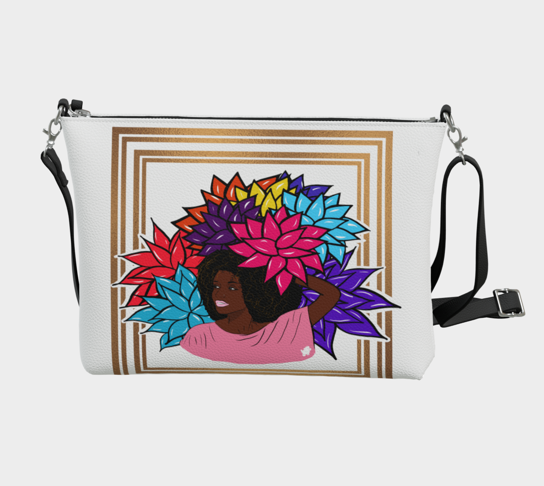 Beauty with Flowers Framed - Vegan Leather Crossbody- white