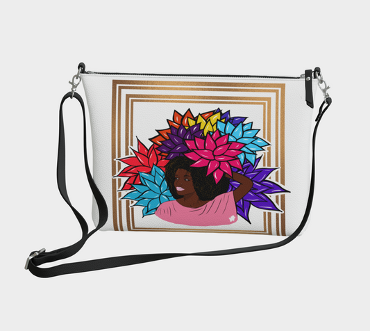 Beauty with Flowers Framed - Vegan Leather Crossbody- white