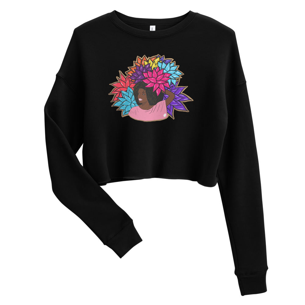 Beauty with Flowers - Crop Sweatshirt - black