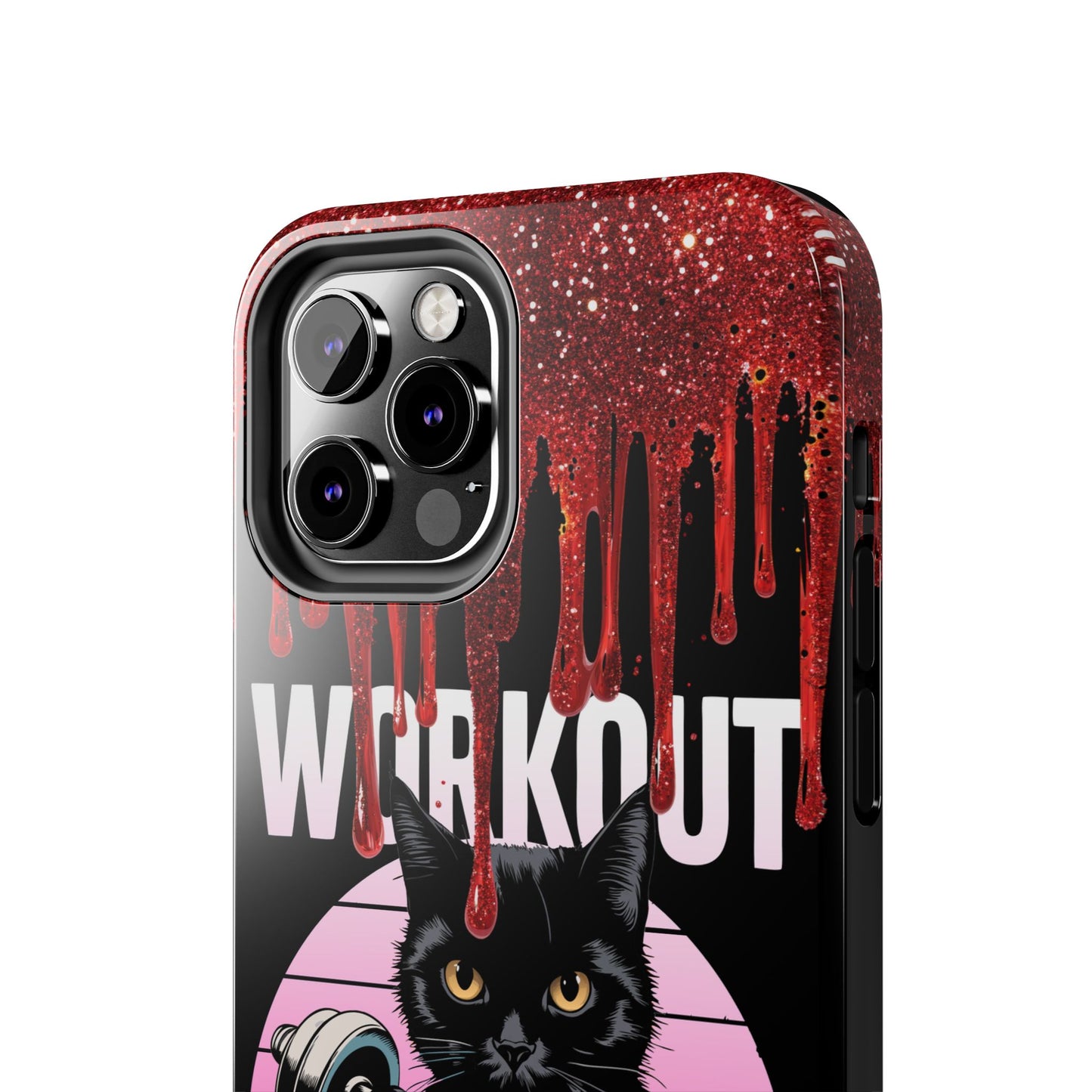 Edgy Cat Tough Phone Case - 'Workout Because Murder Is Wrong'