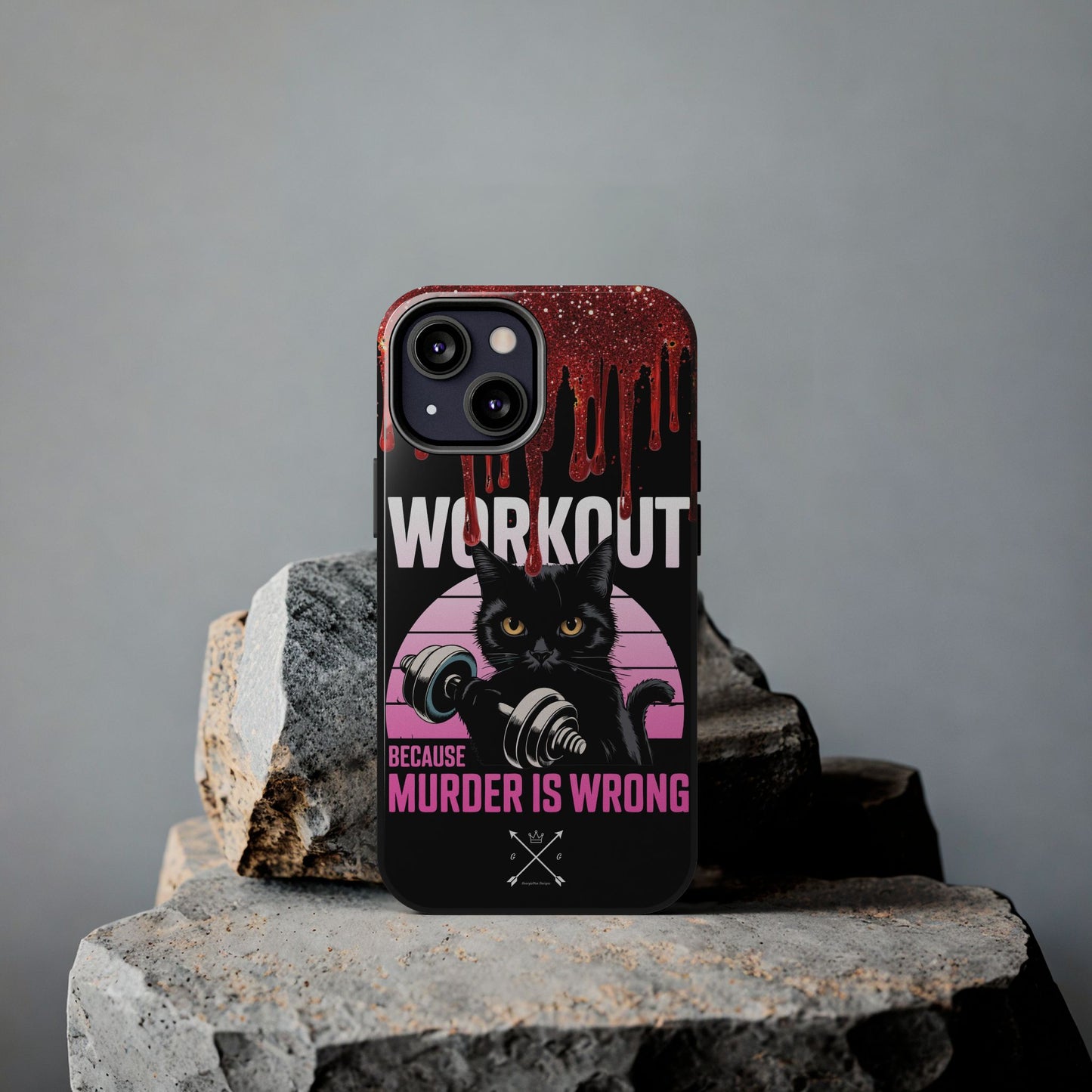 Edgy Cat Tough Phone Case - 'Workout Because Murder Is Wrong'
