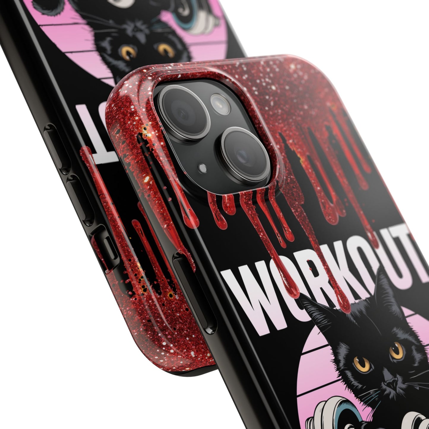 Edgy Cat Tough Phone Case - 'Workout Because Murder Is Wrong'