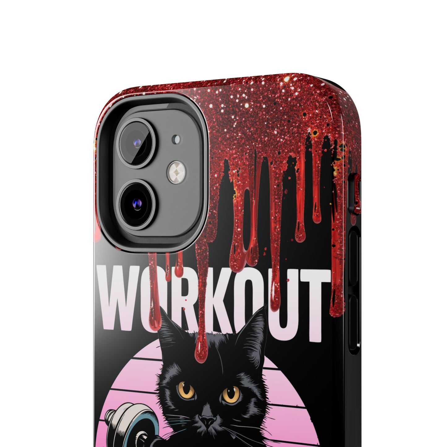 Edgy Cat Tough Phone Case - 'Workout Because Murder Is Wrong'