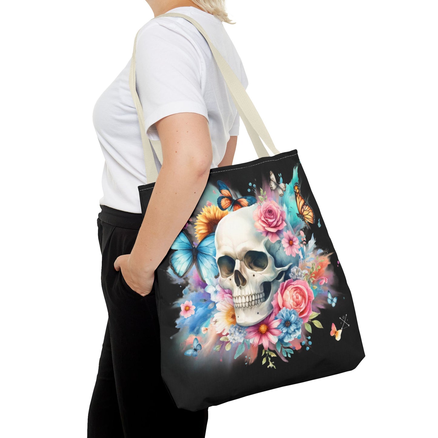 Watercolor Skull and Butterflies - Tote Bag (AOP)