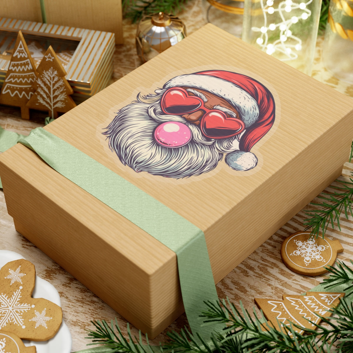 Christmas Stickers - Retro Black Bubblegum Santa