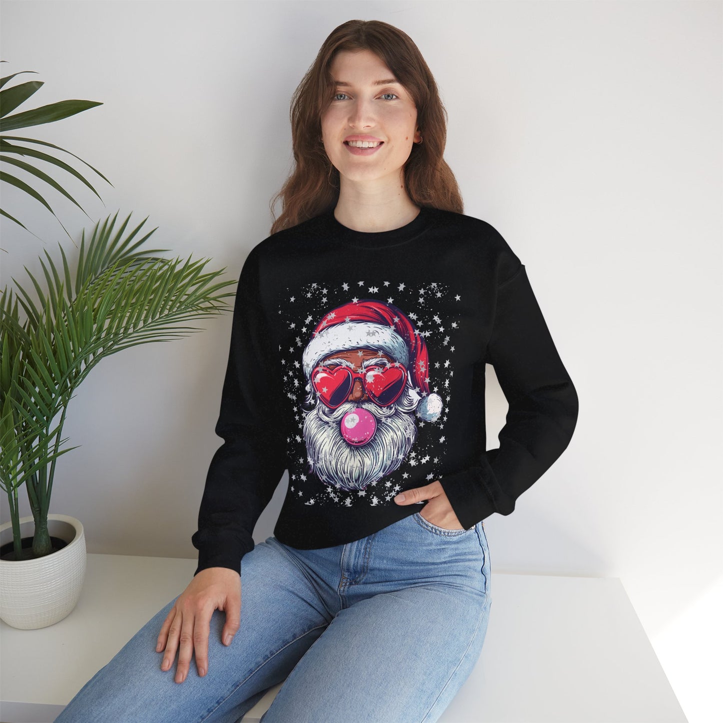 Retro Bubblegum Black Santa - Unisex Heavy Blend™ Crewneck Sweatshirt