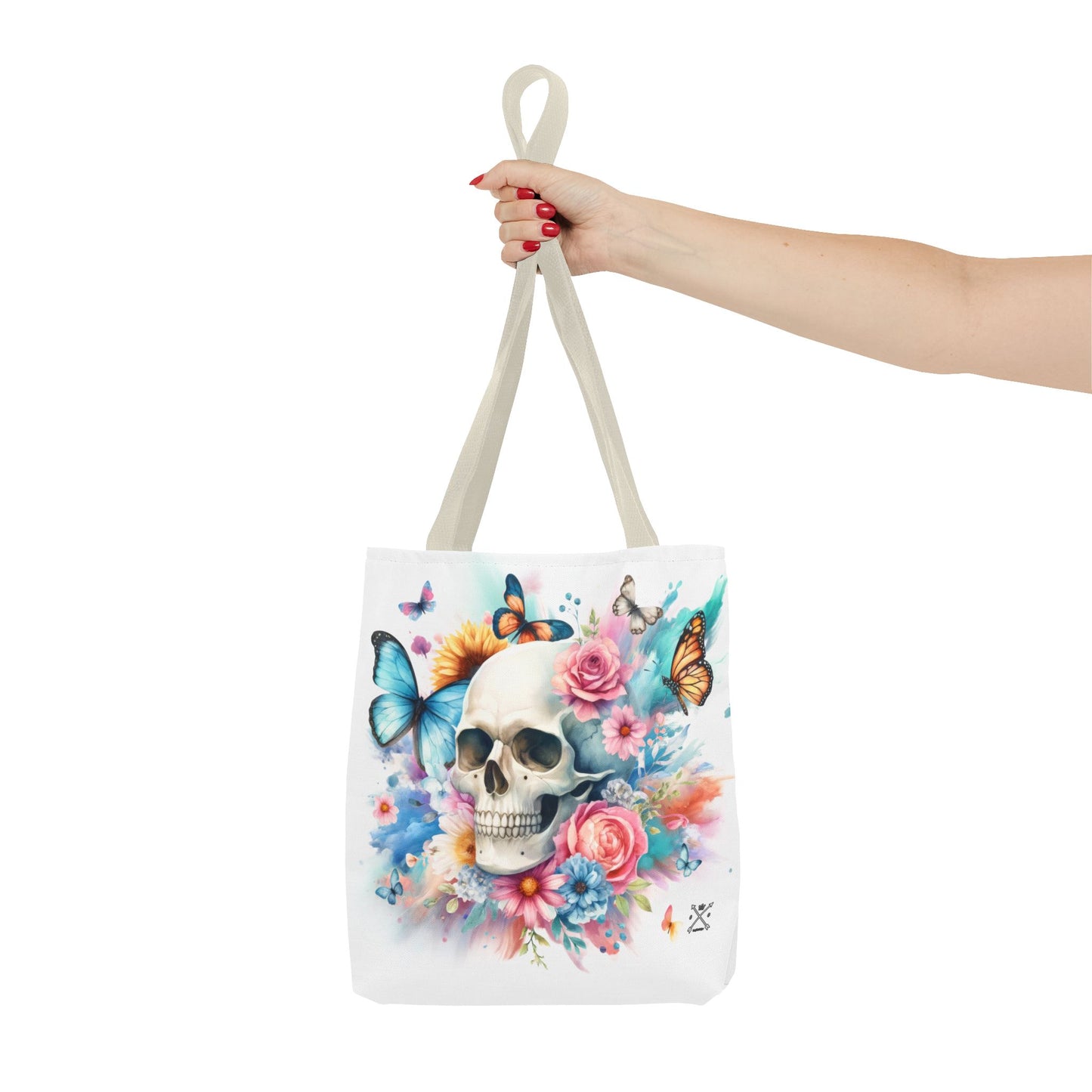 Watercolor Skull and Butterflies (white) - Tote Bag (AOP)