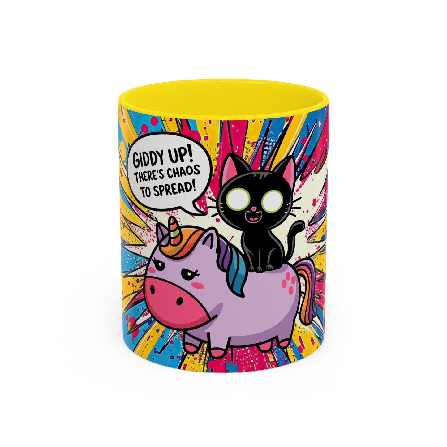 Giddy Up There's Chaos To Spread, Unicorn Cat Design - (11oz or 15oz) Coffee Mug