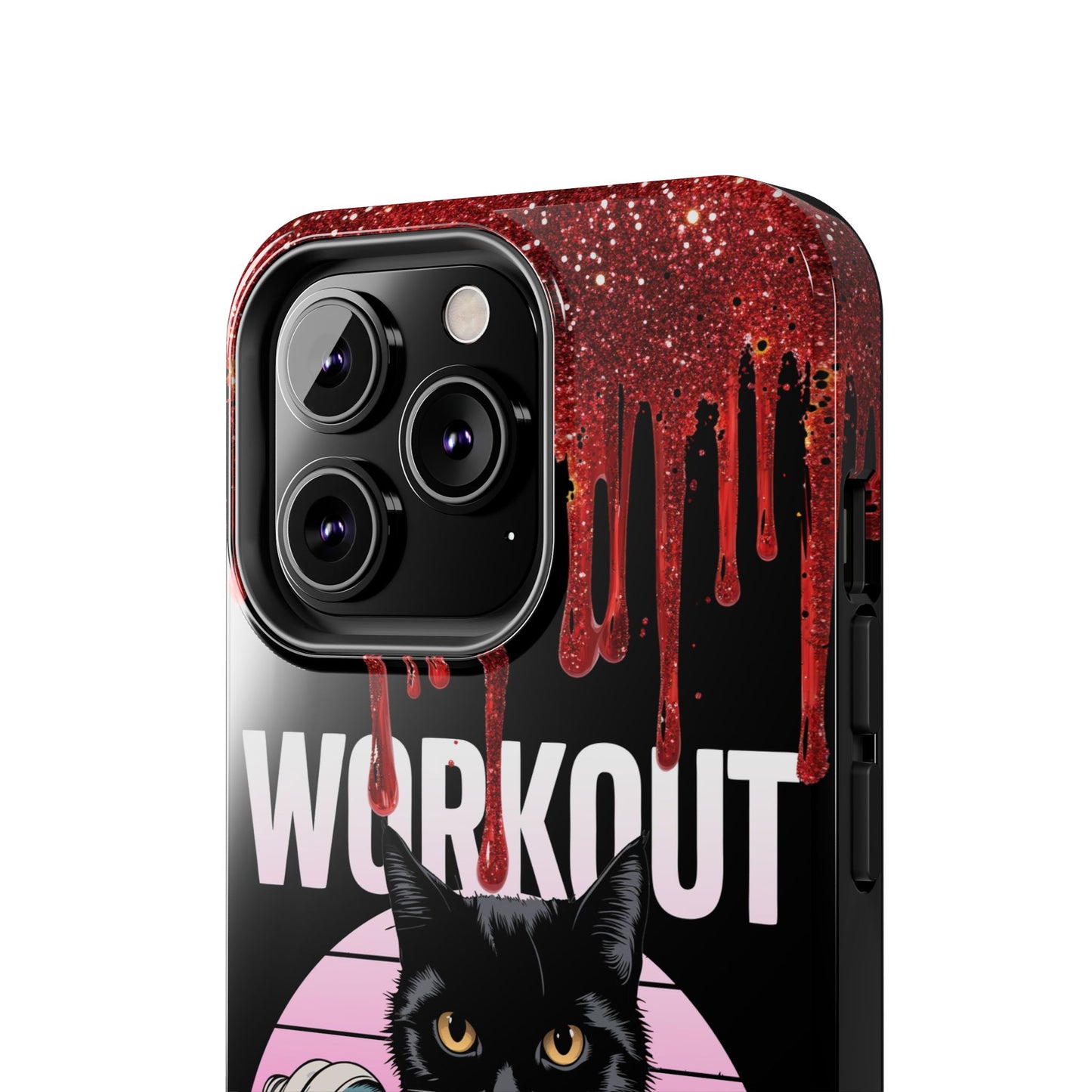 Edgy Cat Tough Phone Case - 'Workout Because Murder Is Wrong'