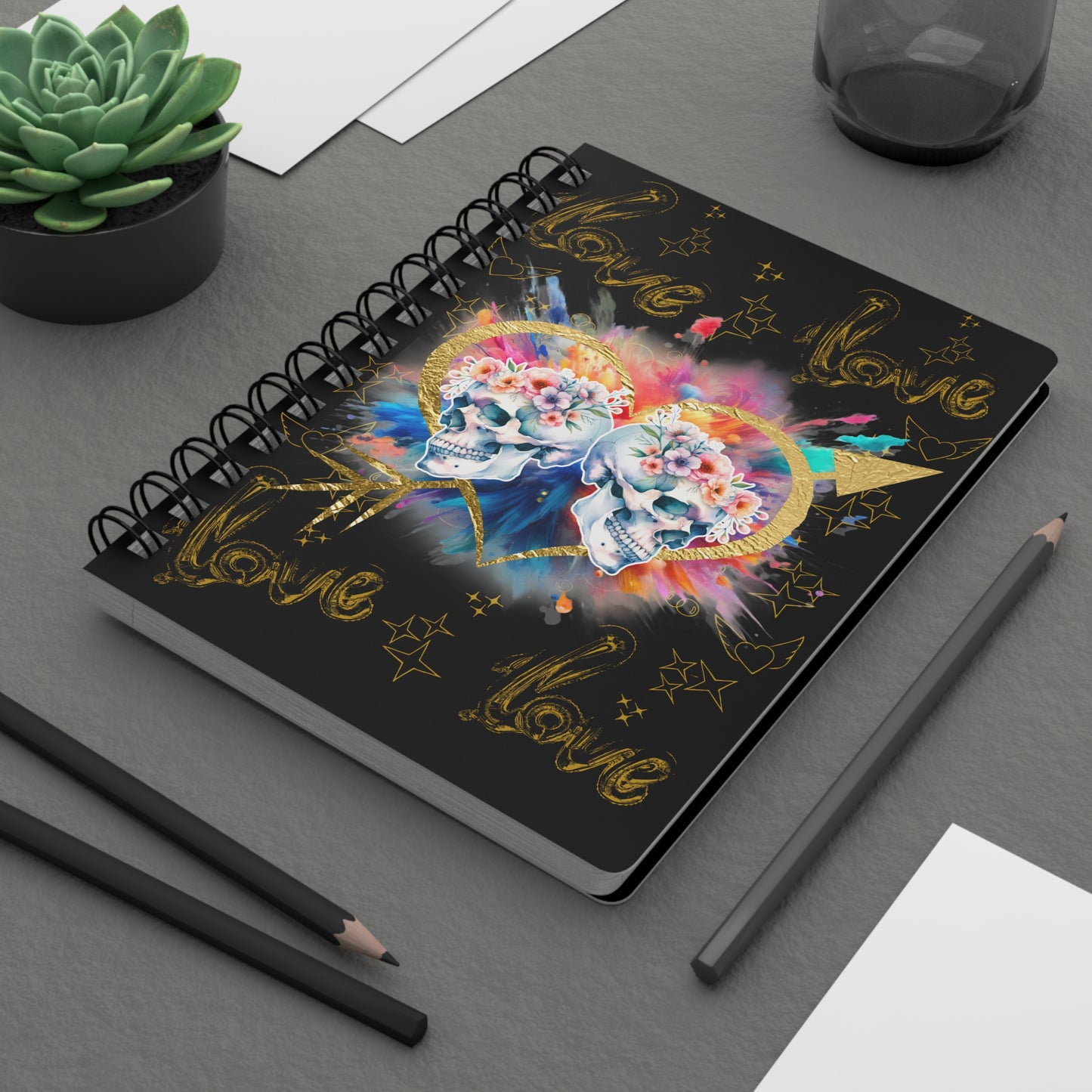 Love is Golden Watercolor (black) - Spiral Notebook - Ruled Line