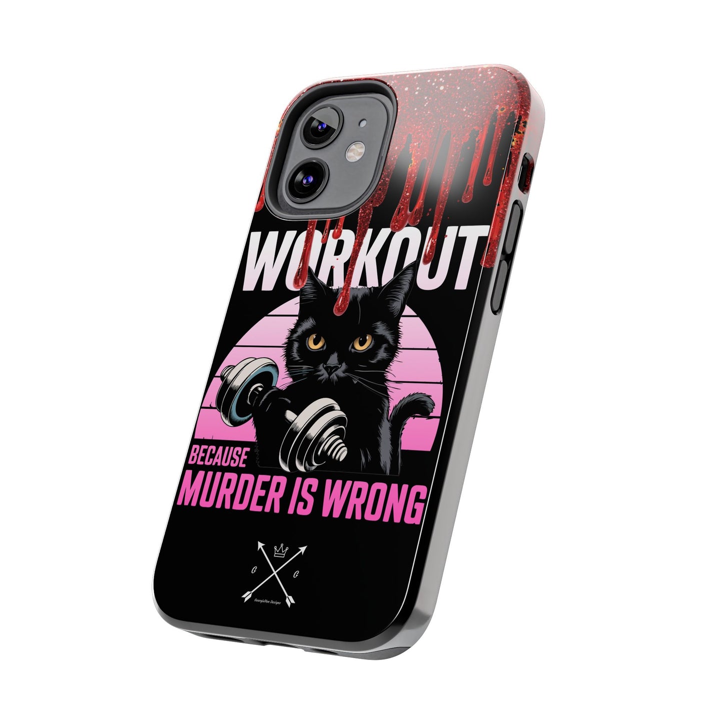 Edgy Cat Tough Phone Case - 'Workout Because Murder Is Wrong'
