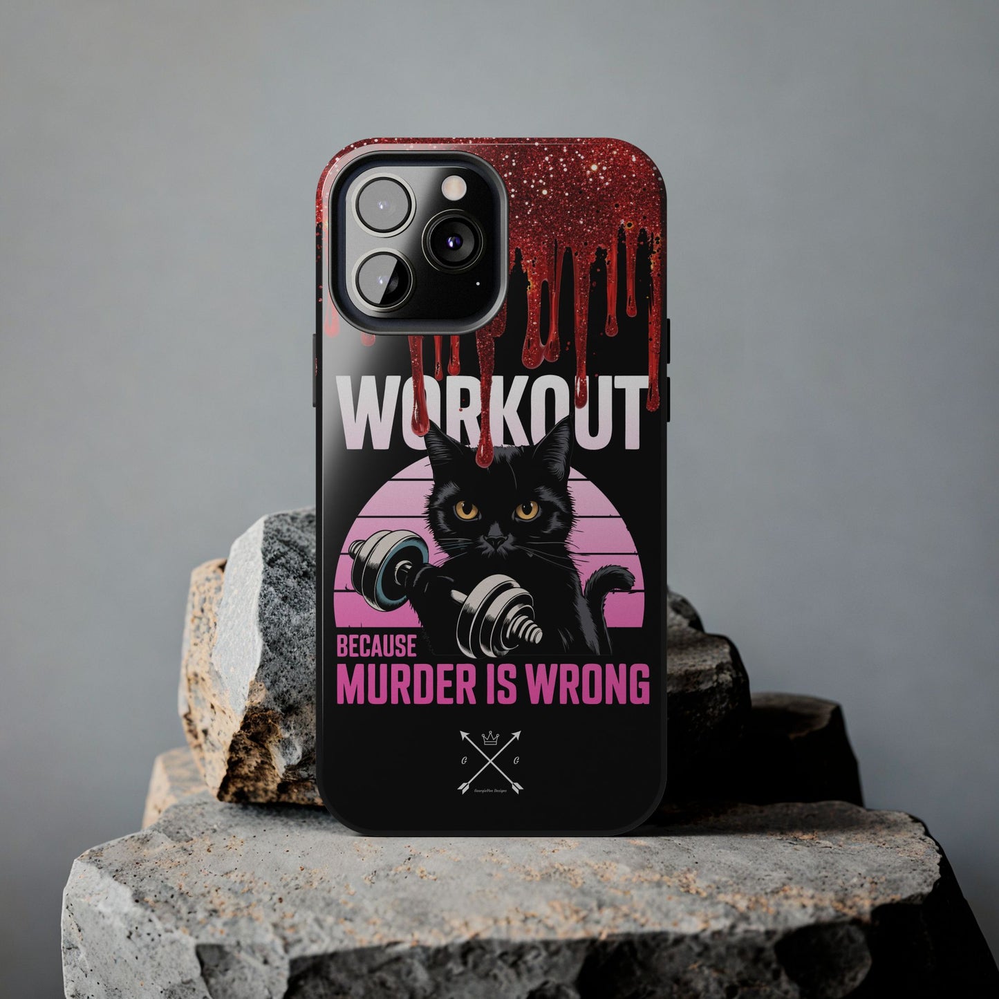 Edgy Cat Tough Phone Case - 'Workout Because Murder Is Wrong'