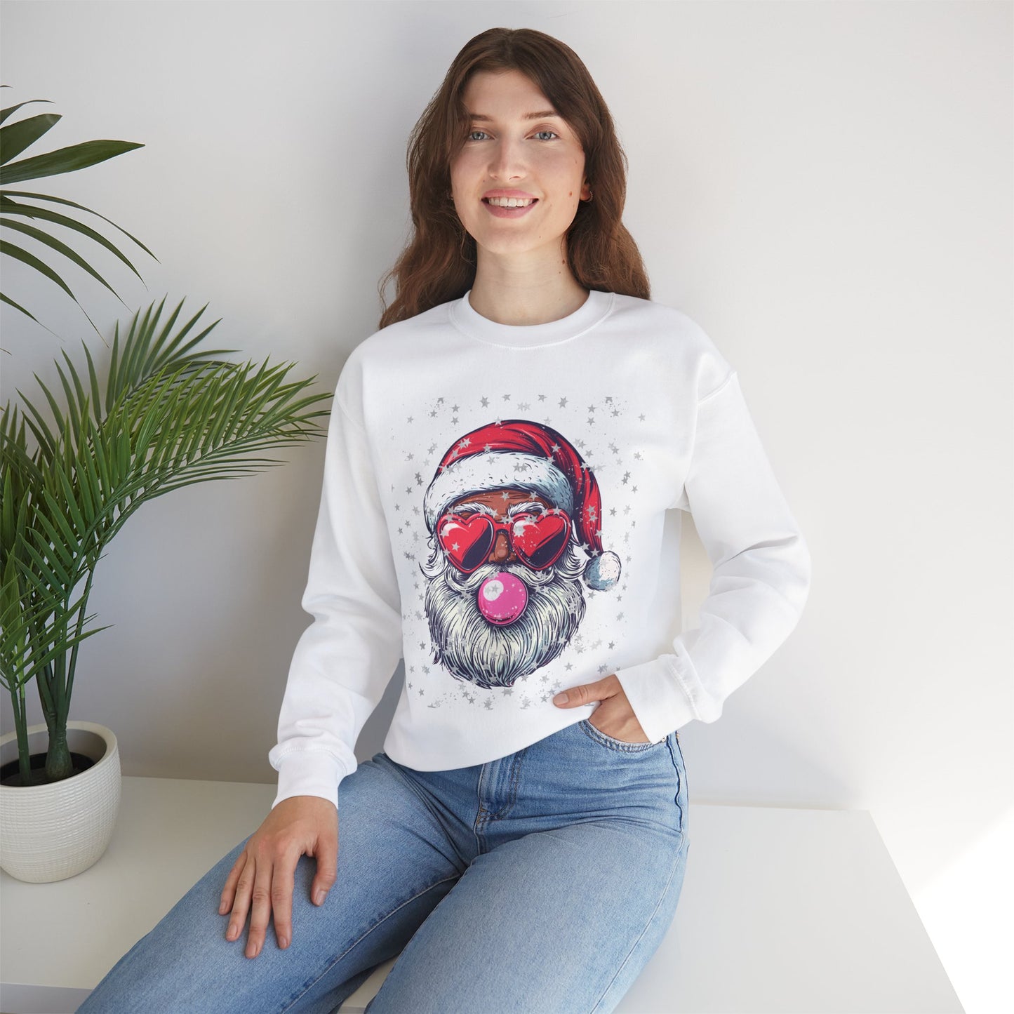 Retro Bubblegum Black Santa - Unisex Heavy Blend™ Crewneck Sweatshirt