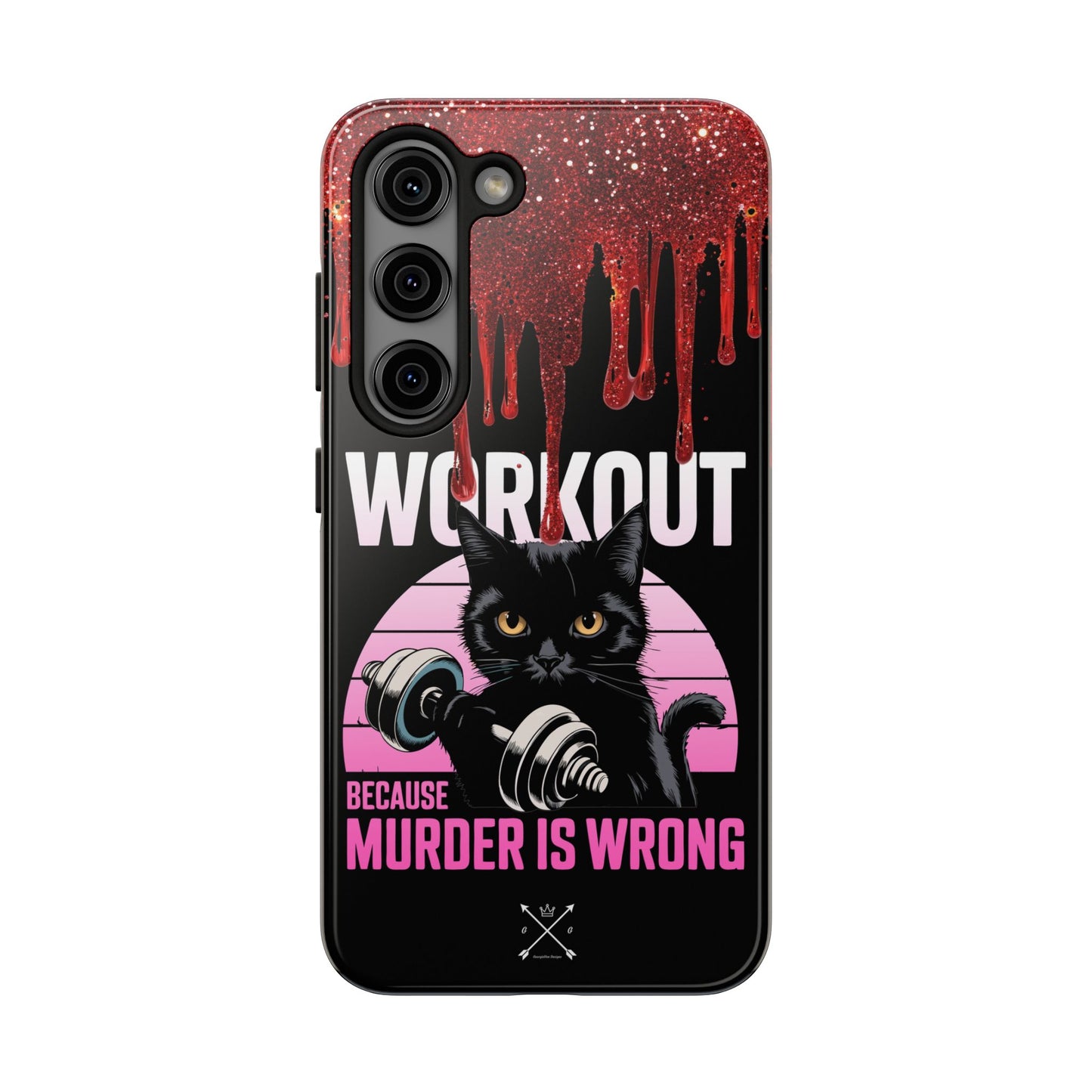 Edgy Cat Tough Phone Case - 'Workout Because Murder Is Wrong'