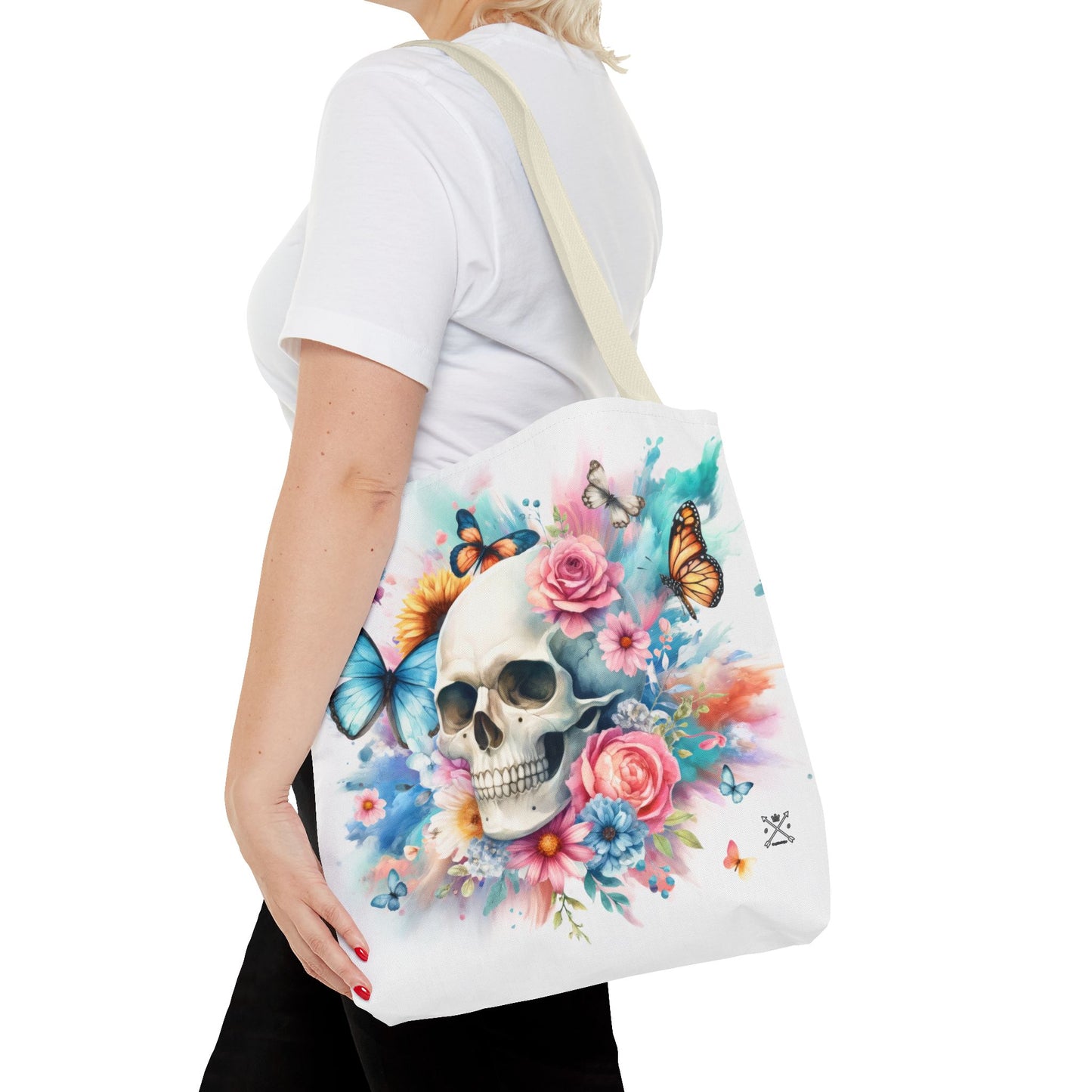 Watercolor Skull and Butterflies (white) - Tote Bag (AOP)