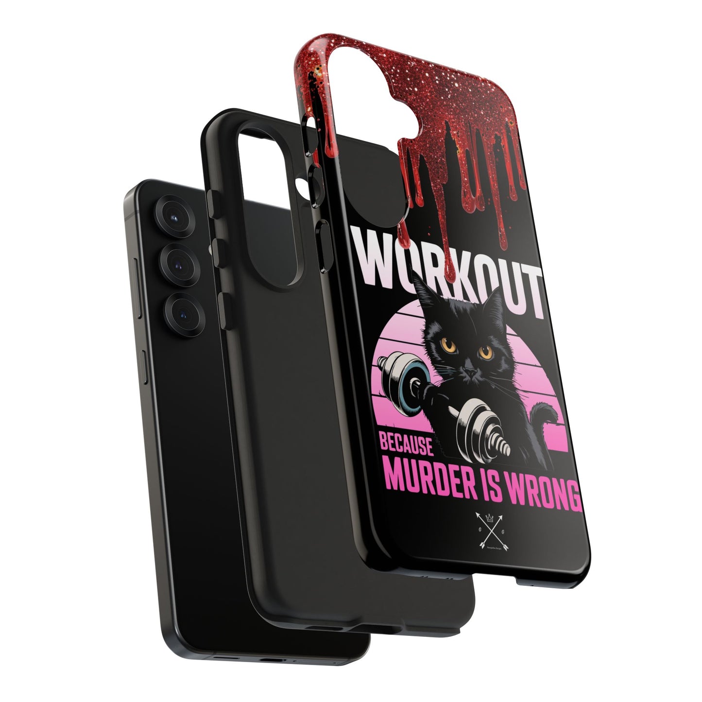 Edgy Cat Tough Phone Case - 'Workout Because Murder Is Wrong'