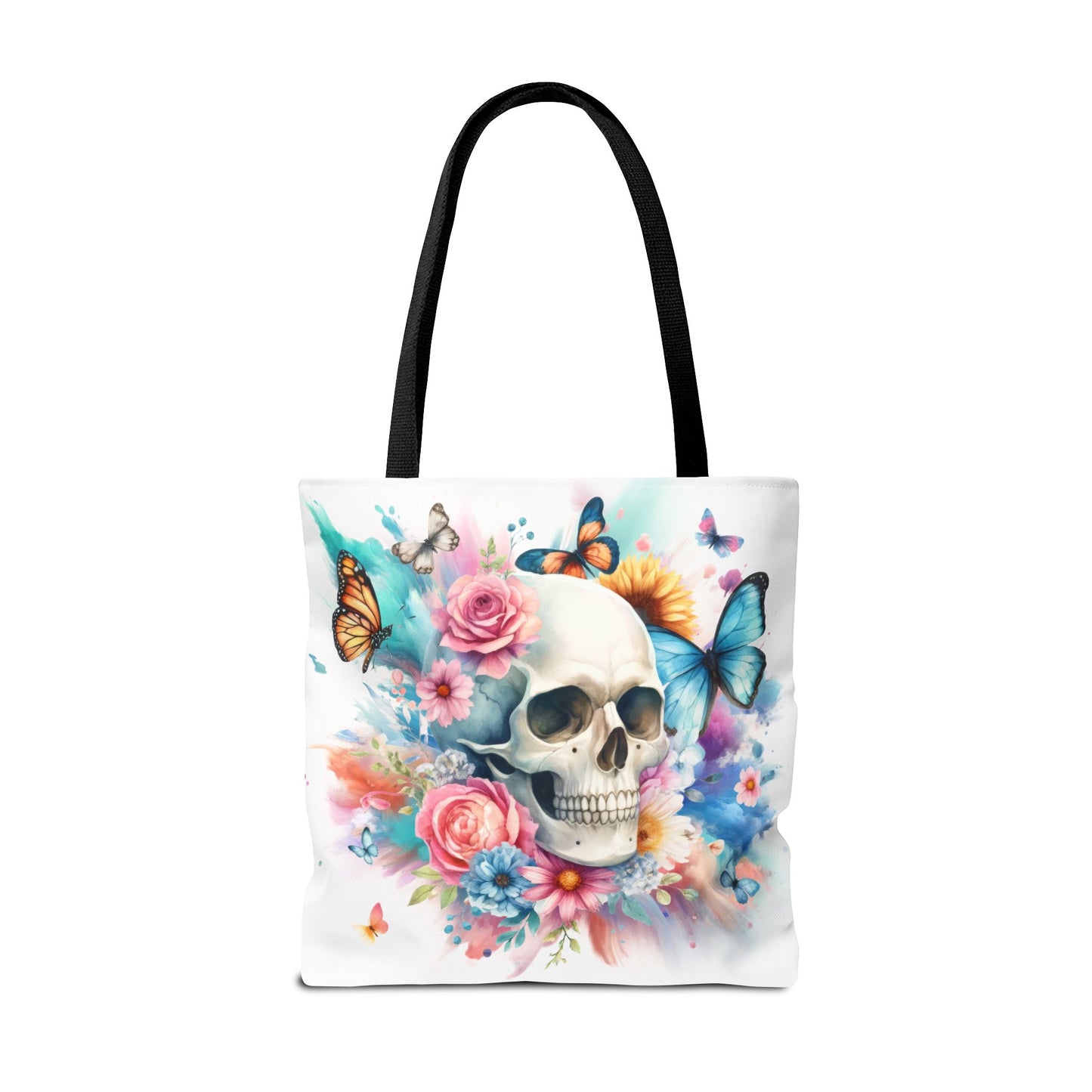 Watercolor Skull and Butterflies (white) - Tote Bag (AOP)