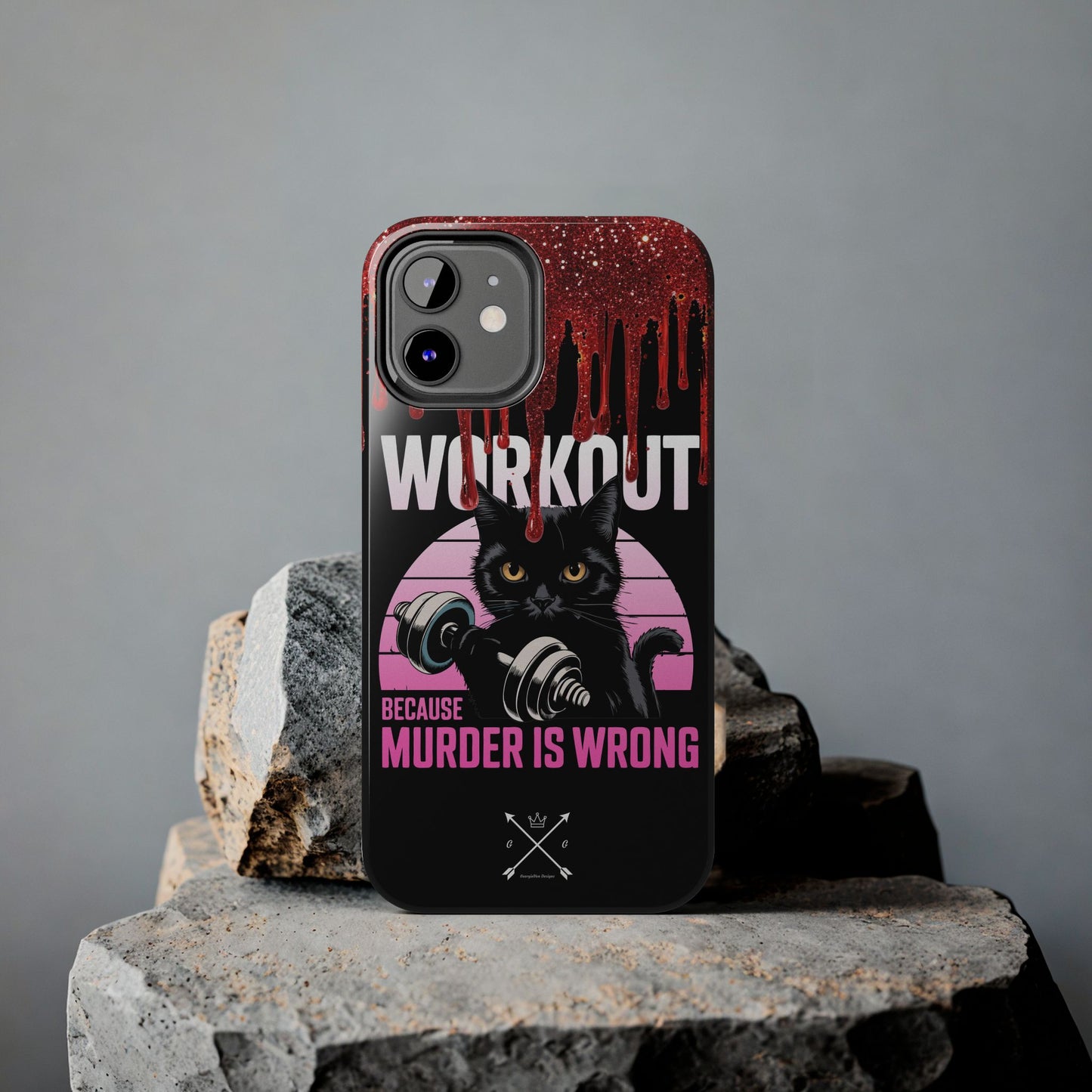 Edgy Cat Tough Phone Case - 'Workout Because Murder Is Wrong'