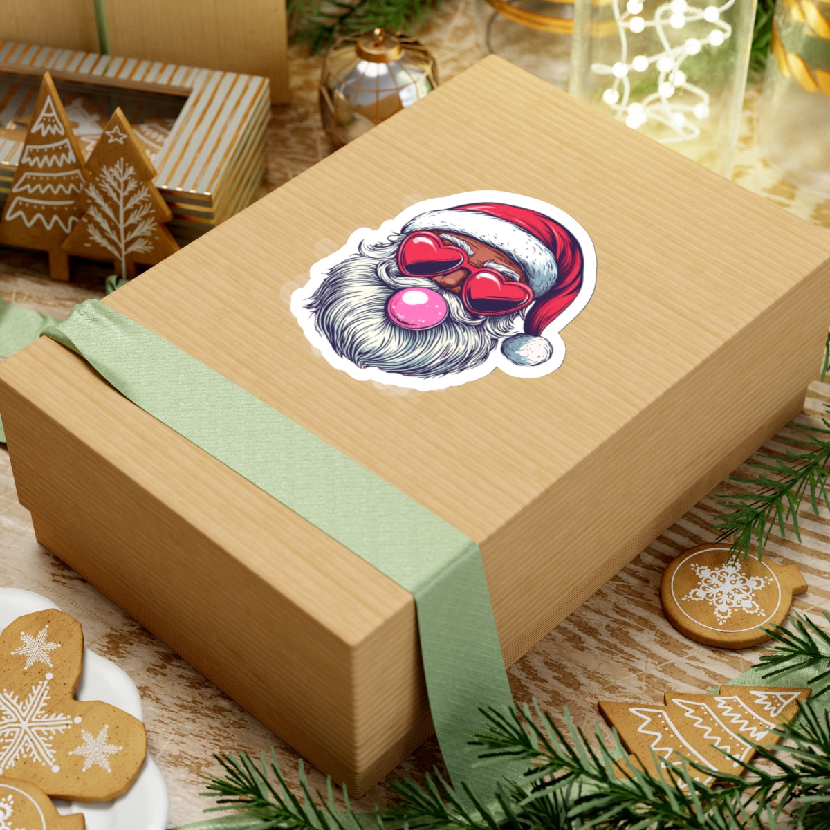 Christmas Stickers - Retro Black Bubblegum Santa