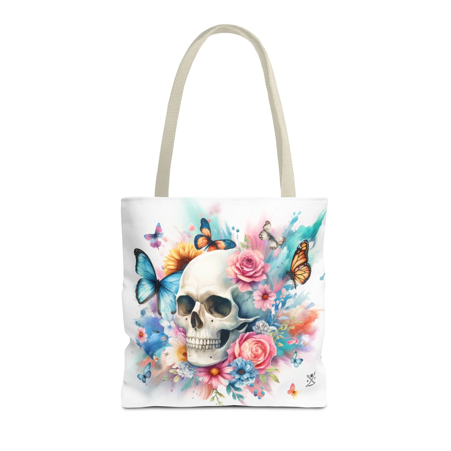 Watercolor Skull and Butterflies (white) - Tote Bag (AOP)