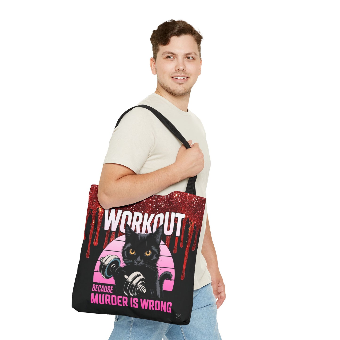 Tote Bag - Cat Design | 'Workout Because Murder is Wrong'