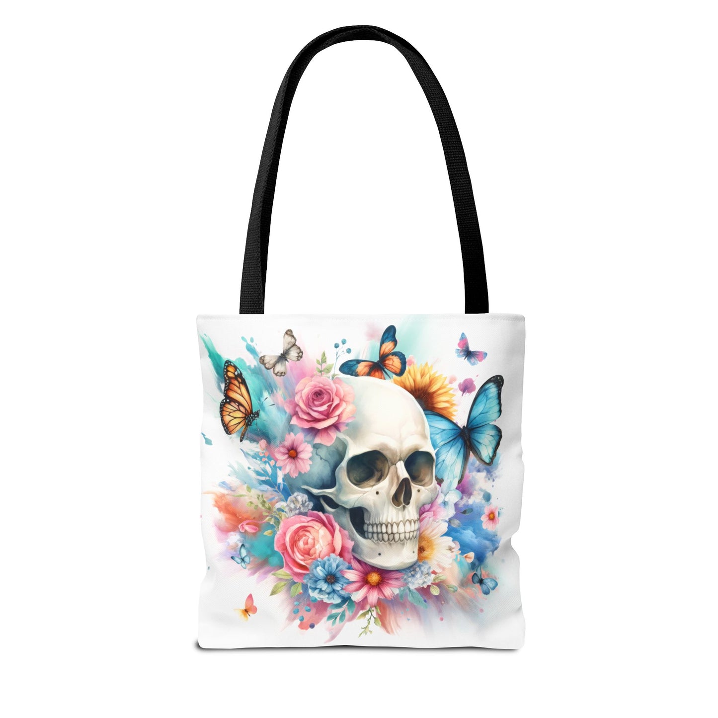 Watercolor Skull and Butterflies (white) - Tote Bag (AOP)