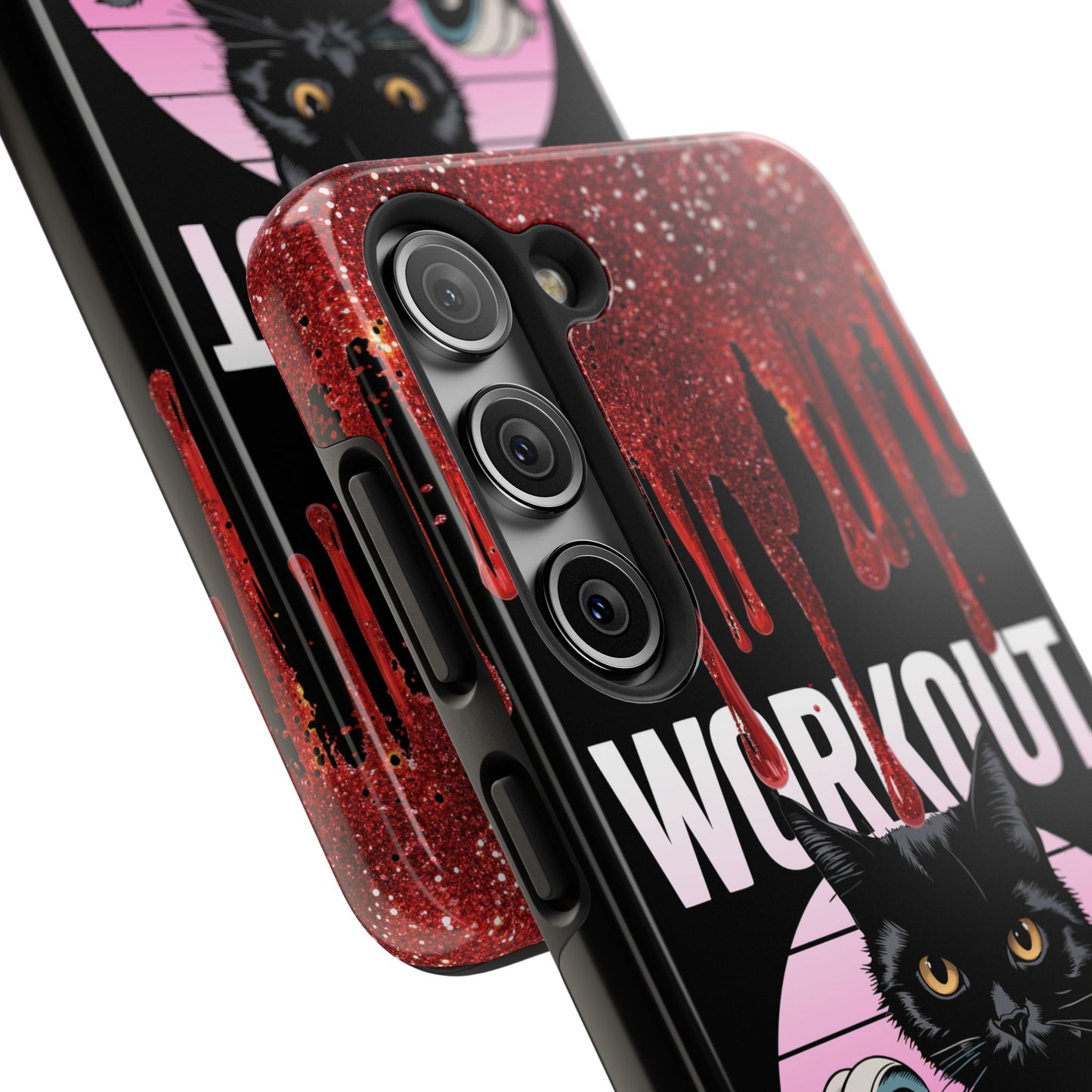 Edgy Cat Tough Phone Case - 'Workout Because Murder Is Wrong'