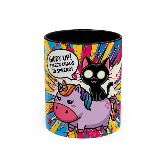 Giddy Up There's Chaos To Spread, Unicorn Cat Design - (11oz or 15oz) Coffee Mug