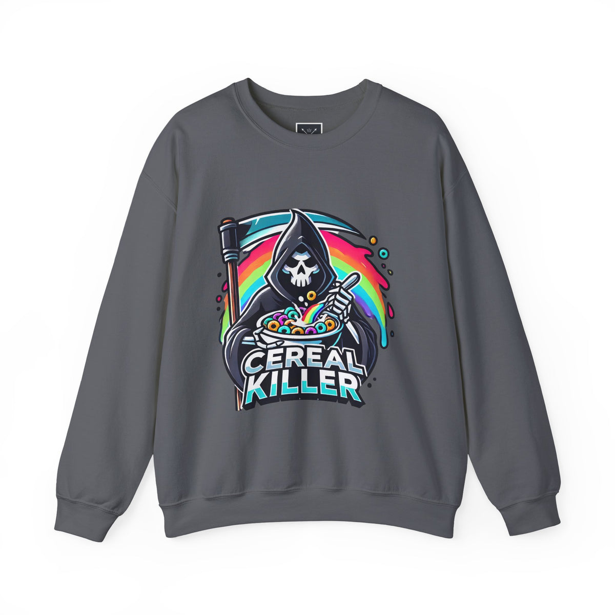 Cereal Killer Crewneck Sweatshirt — Funny Grim Reaper Cereal Graphic