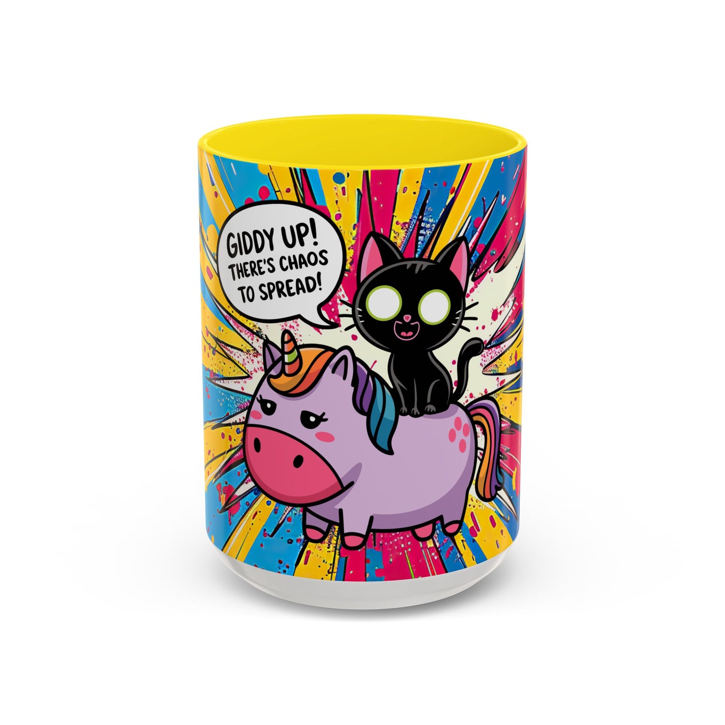 Giddy Up There's Chaos To Spread, Unicorn Cat Design - (11oz or 15oz) Coffee Mug